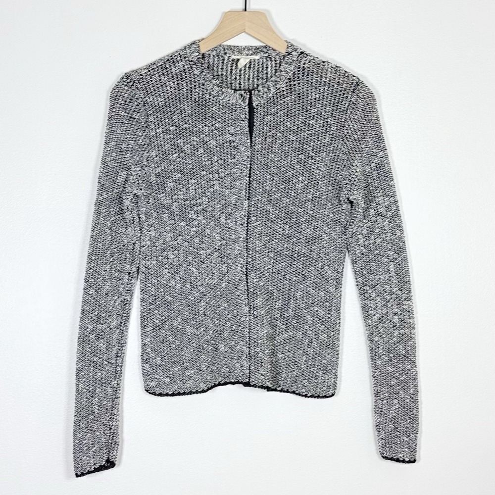 Eileen Fisher Womens Organic Linen Cotton Grain Knit Snap Cardigan Jacket XXS